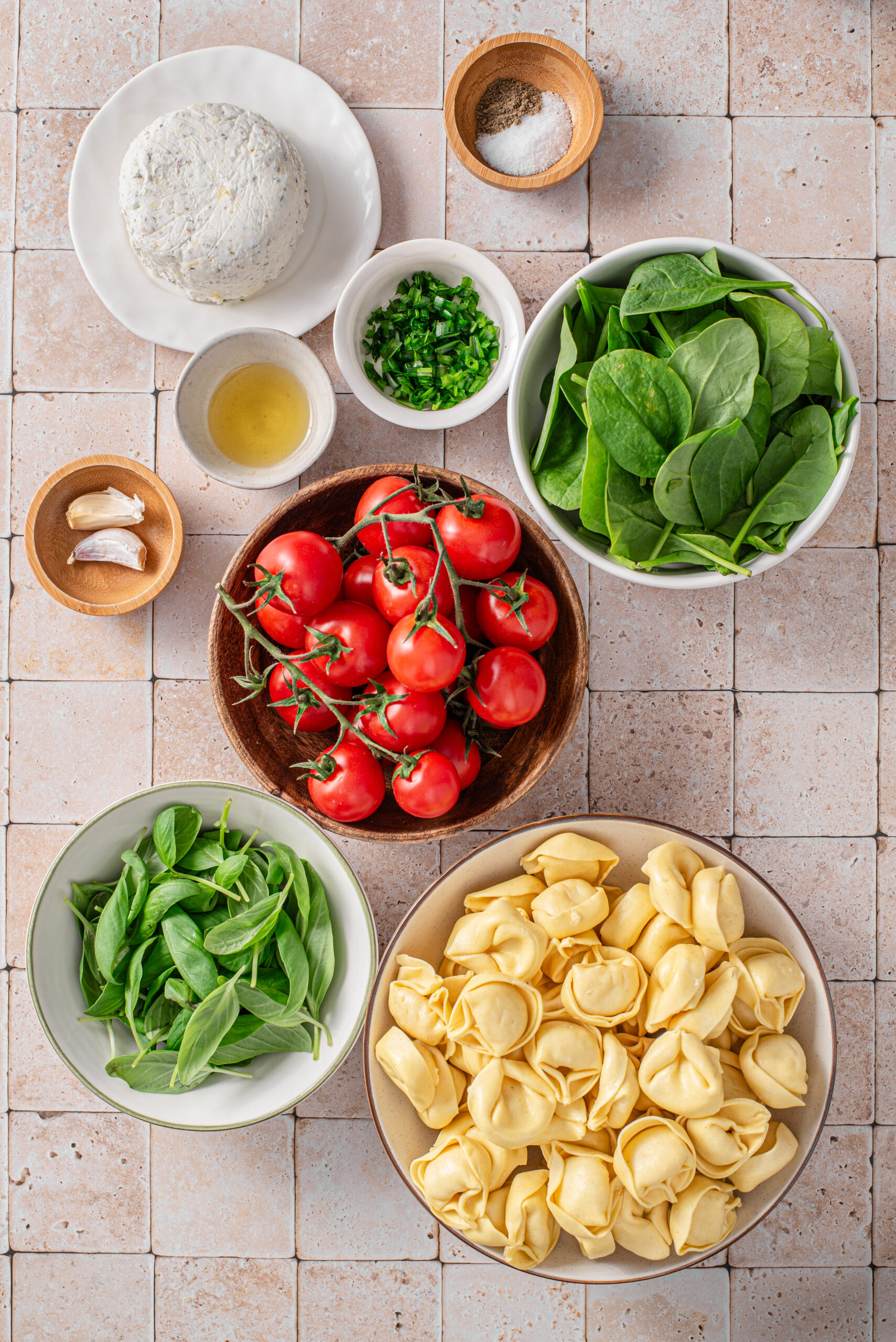 this is a top view of all the ingredients that i made my tortellini boursin bake with 