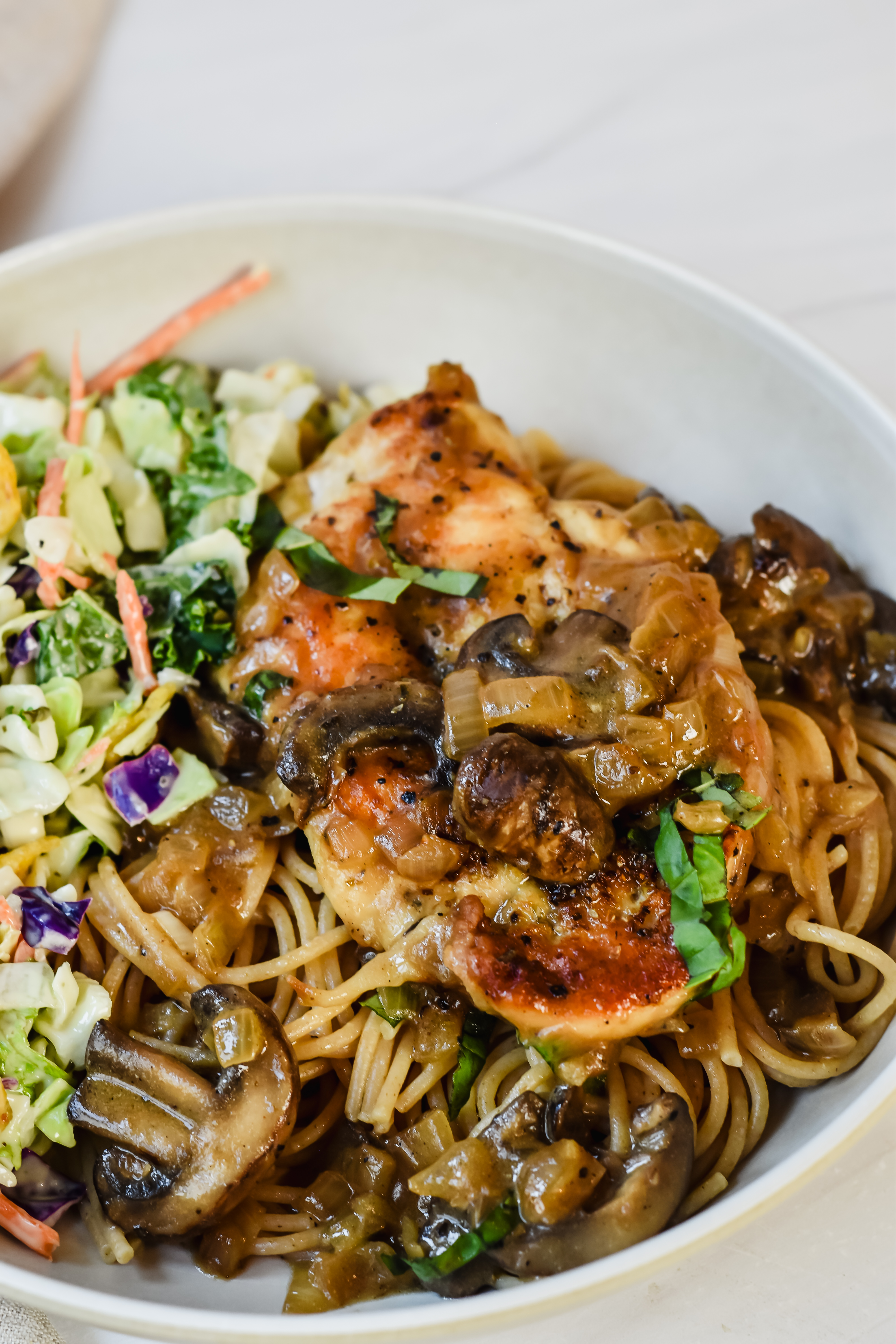 This is a side view of my chicken marsala recipe