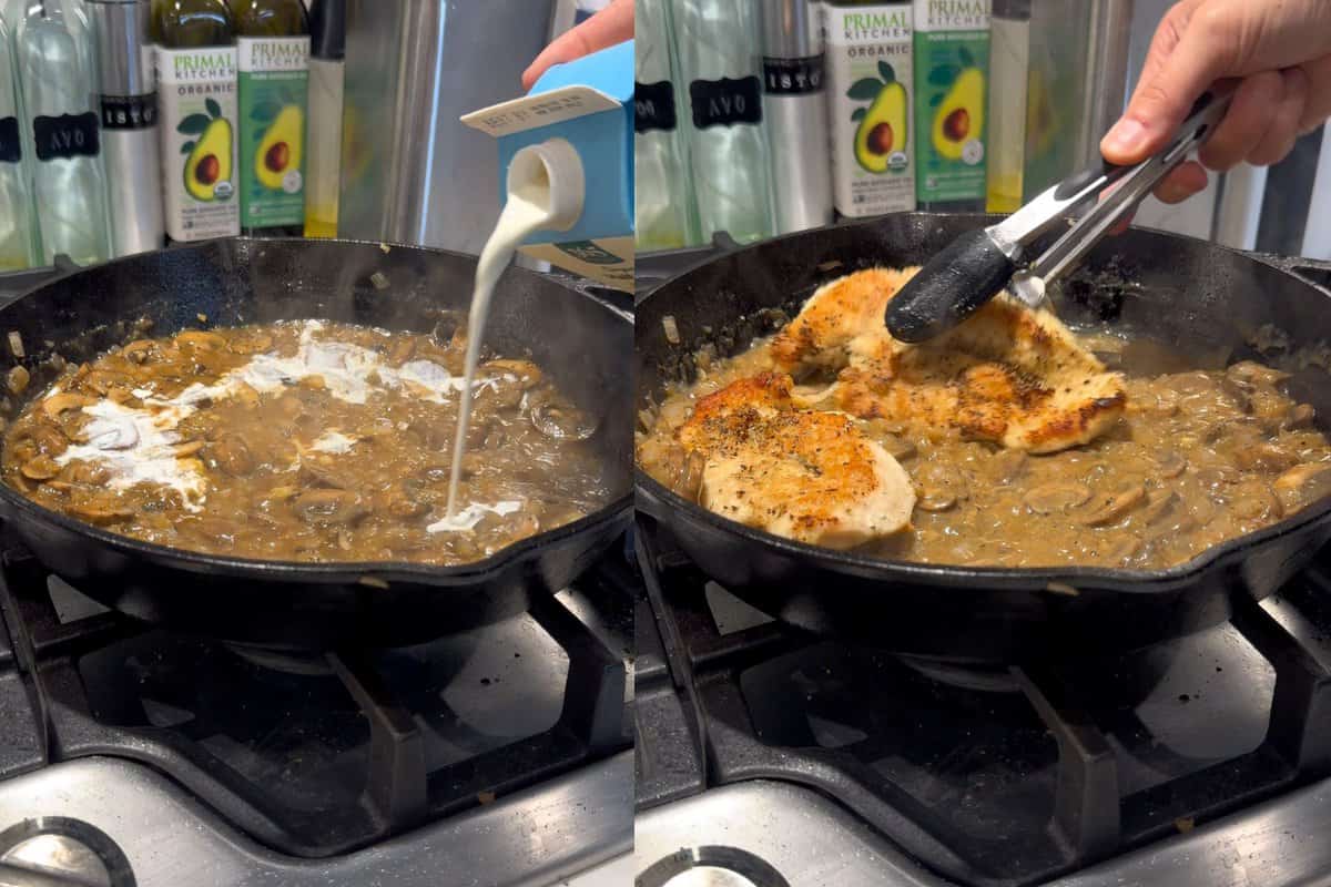 this shows me adding teh half and half and then the chicken breast back in.