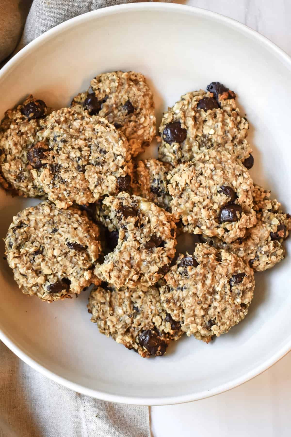 This is a top view of my delicious 4 ingredient breakfast cookies in a shallow bowl. 