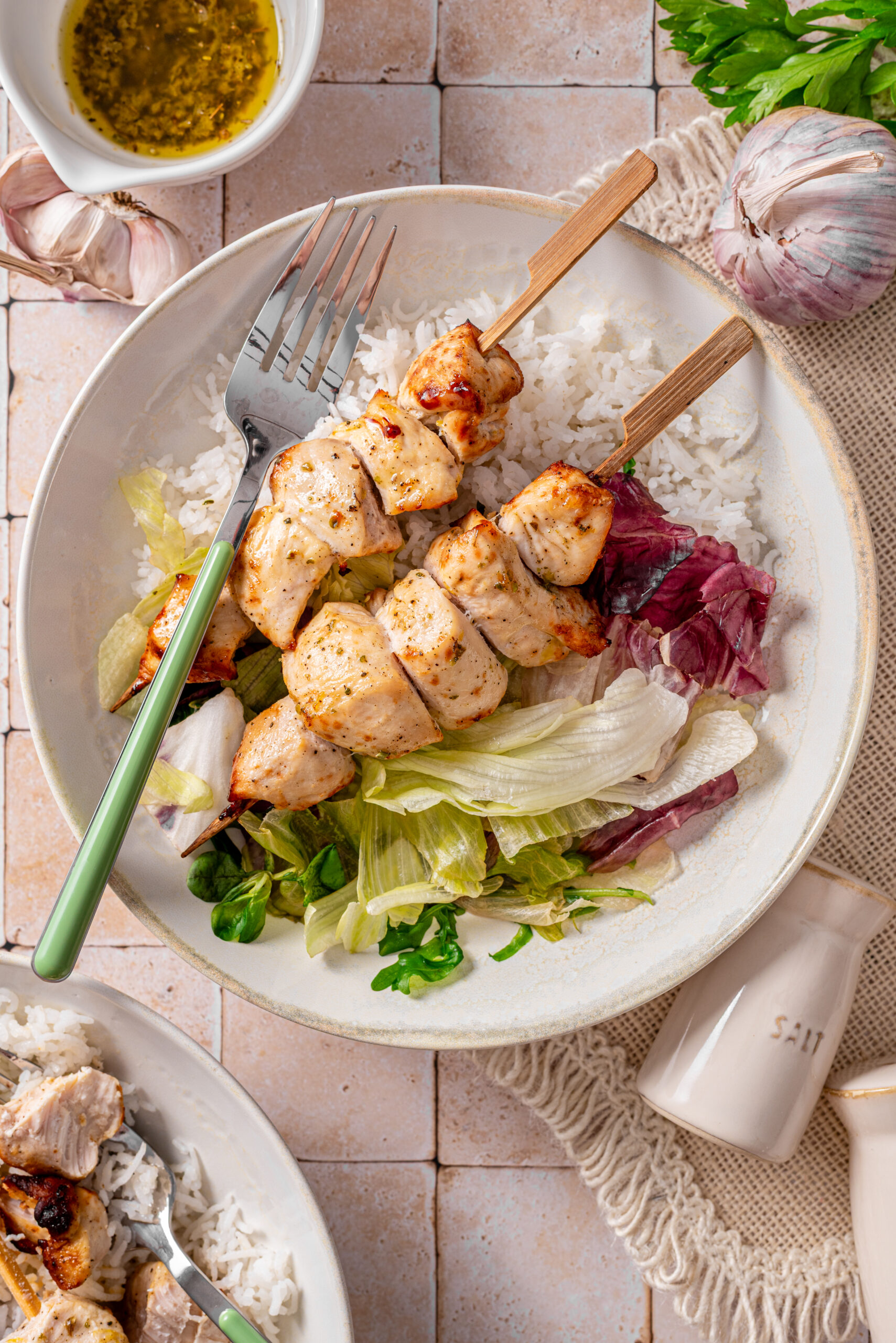 this is a top view of my Lemon Pepper Chicken Skewers (Air-Fryer Recipe)