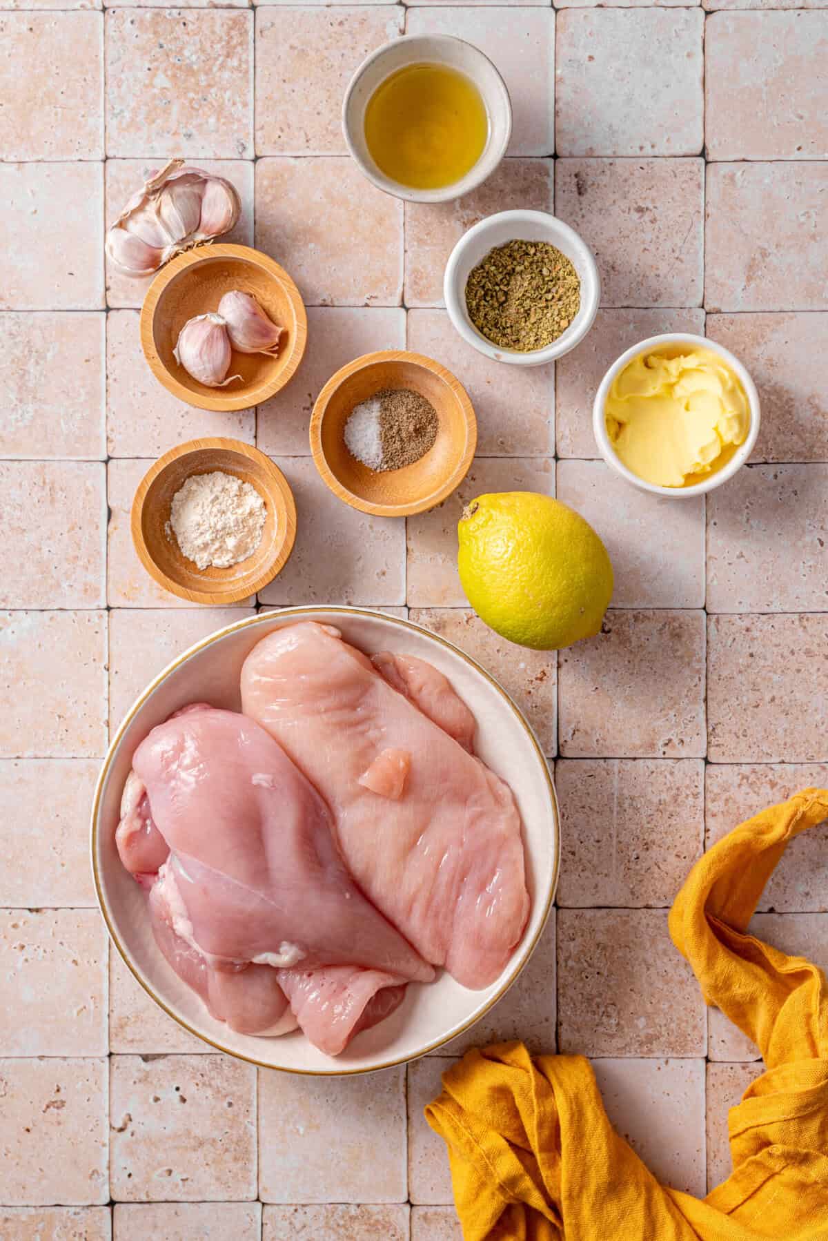 this shows all of the ingredients I used to make my Lemon Pepper Chicken Skewers.