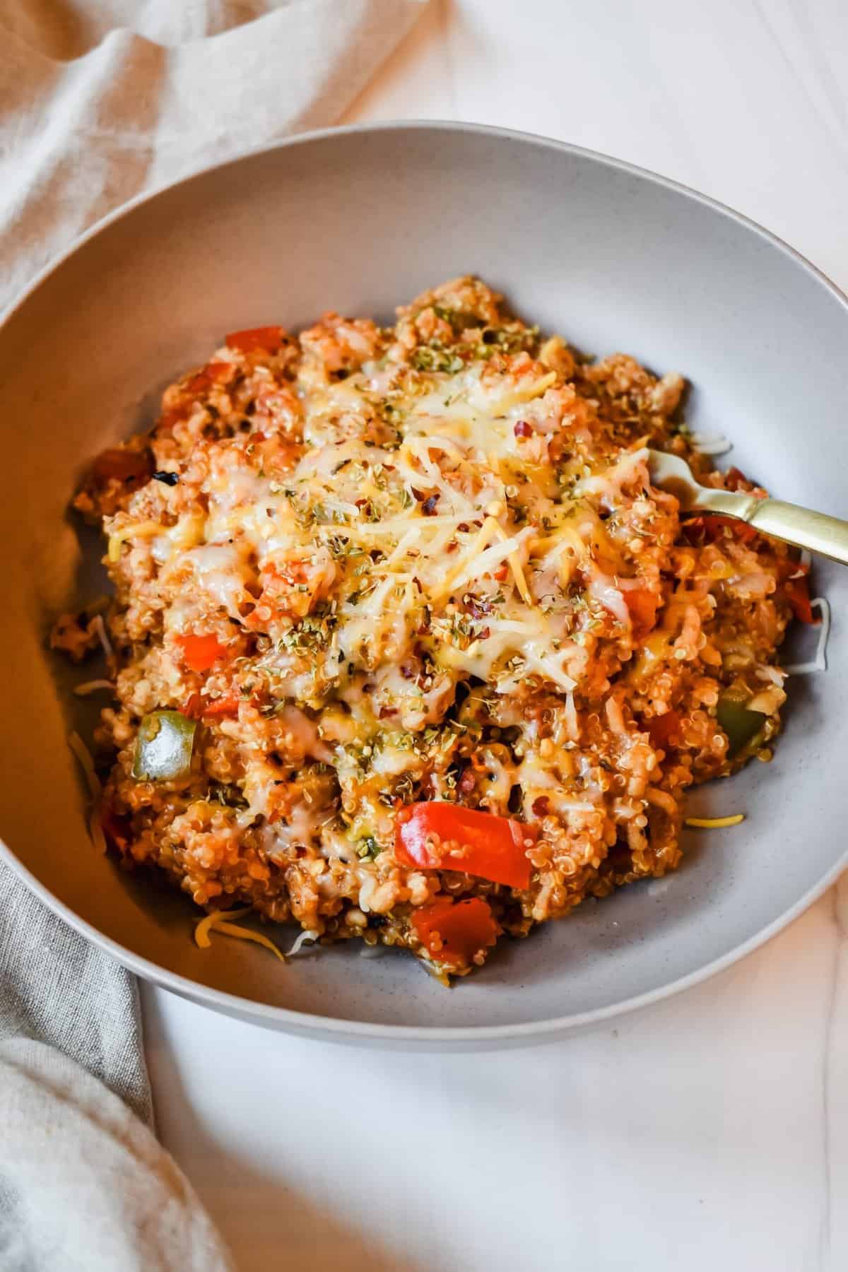 This is a side view close up of my unstuffed pepper skillet 