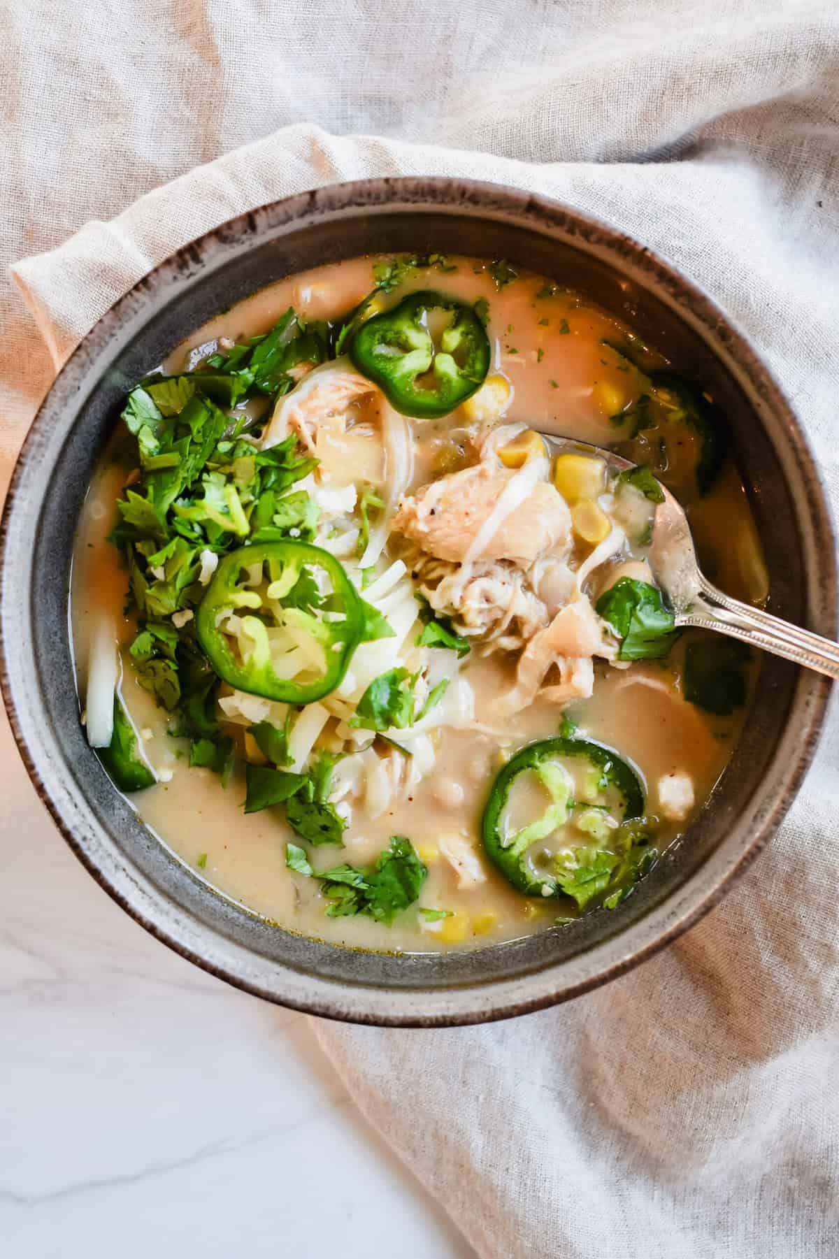 This is a top view of my crockpot green chili chicken 
