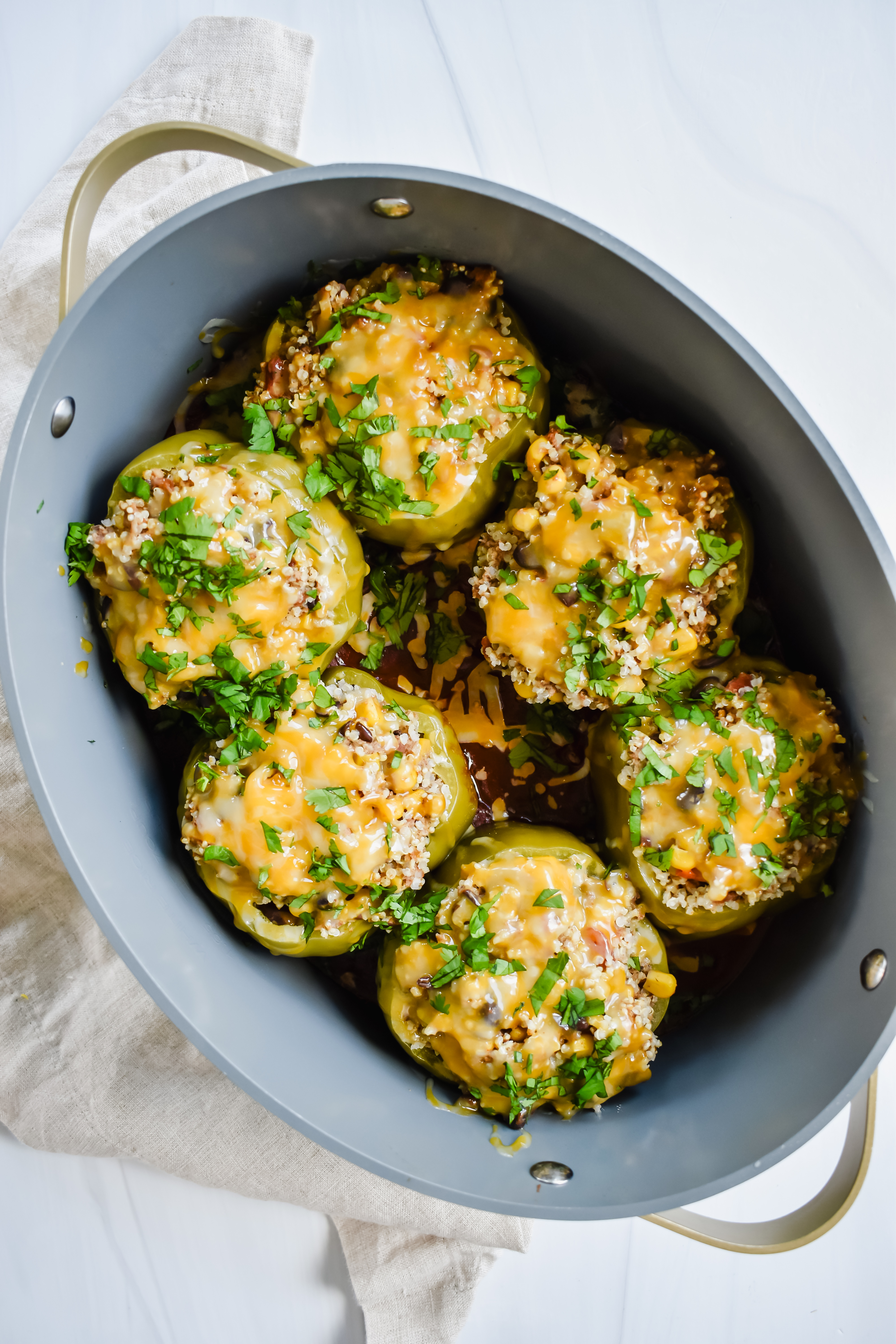 this is a top view of my beef and quinoa stuffed peppers. 