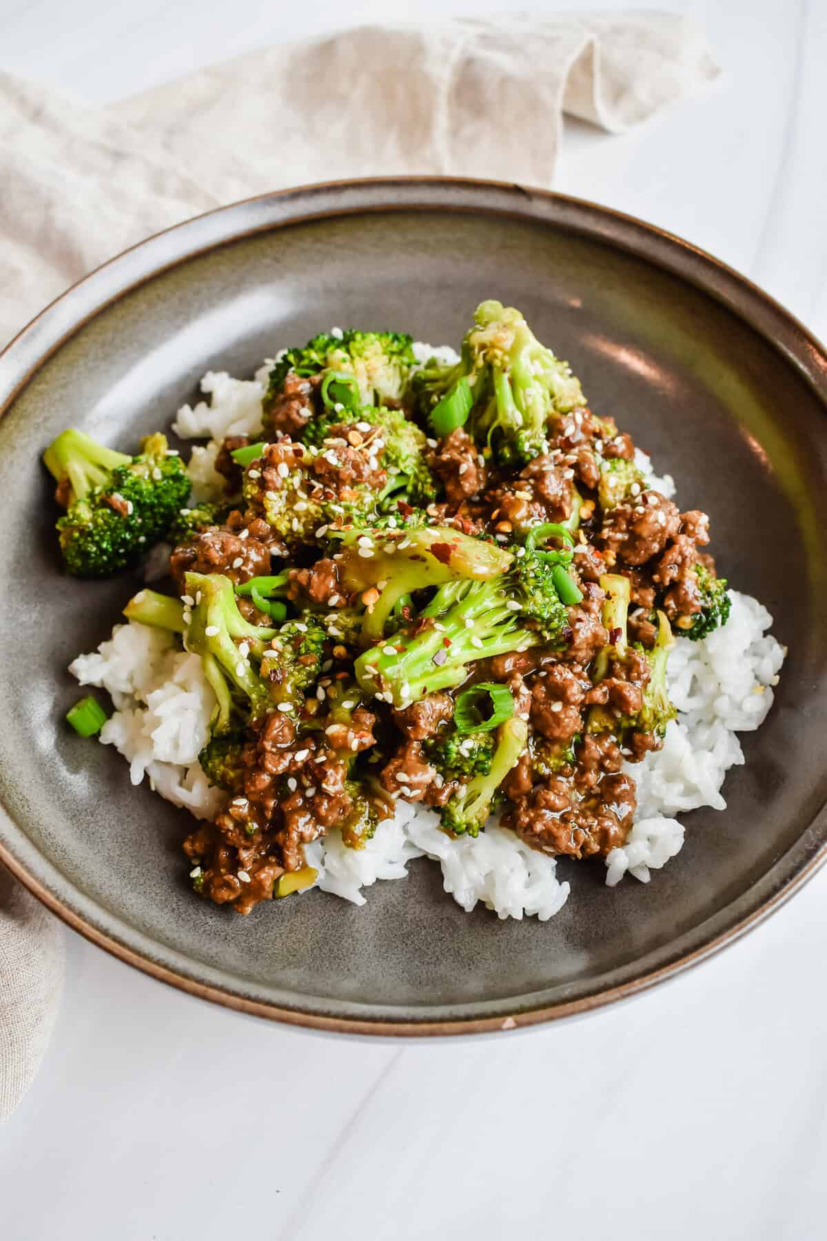 this is a side view close up of my gluten free beef and broccoli recipe 
