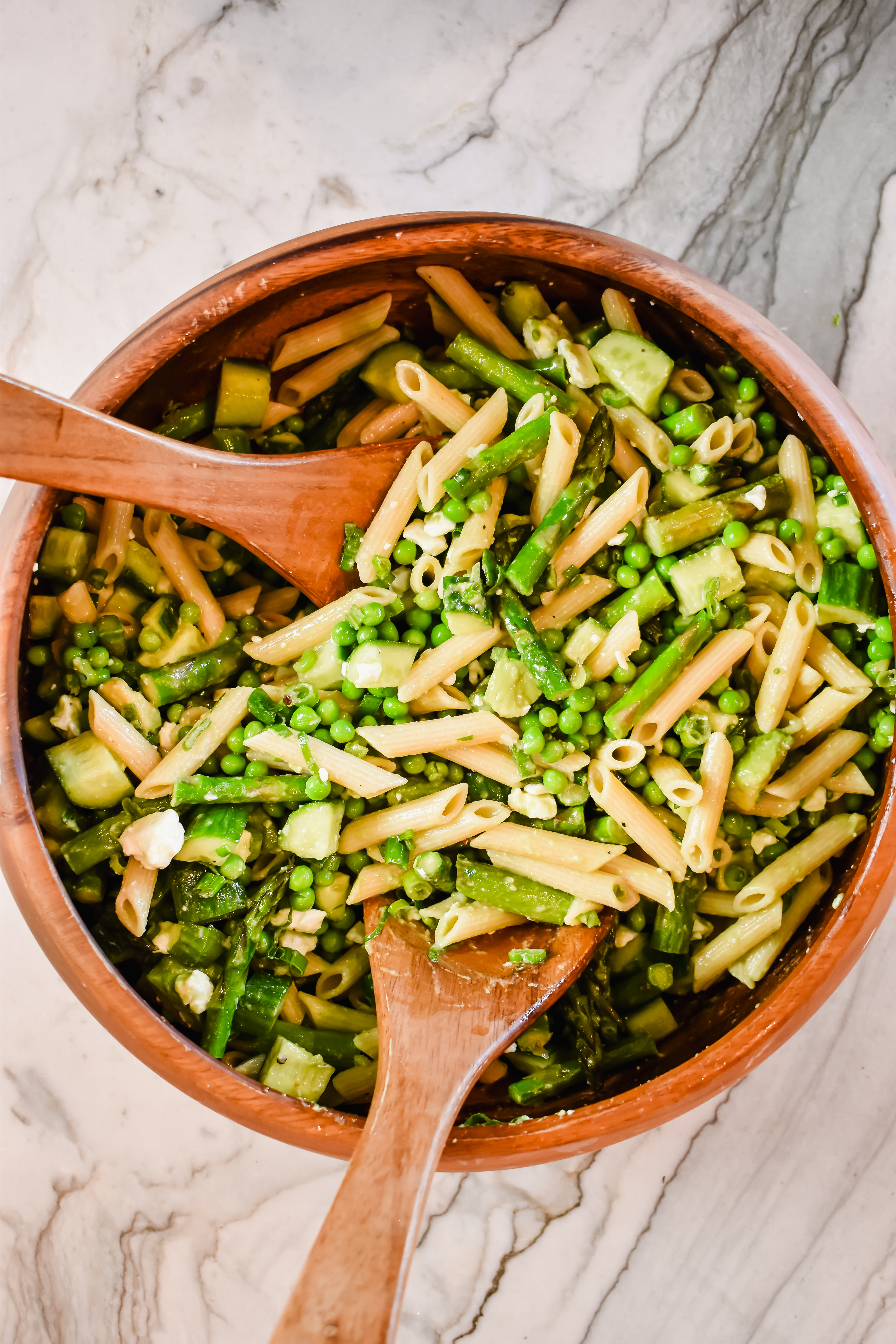 this shows the final product of my pasta salad after it has been tossed.