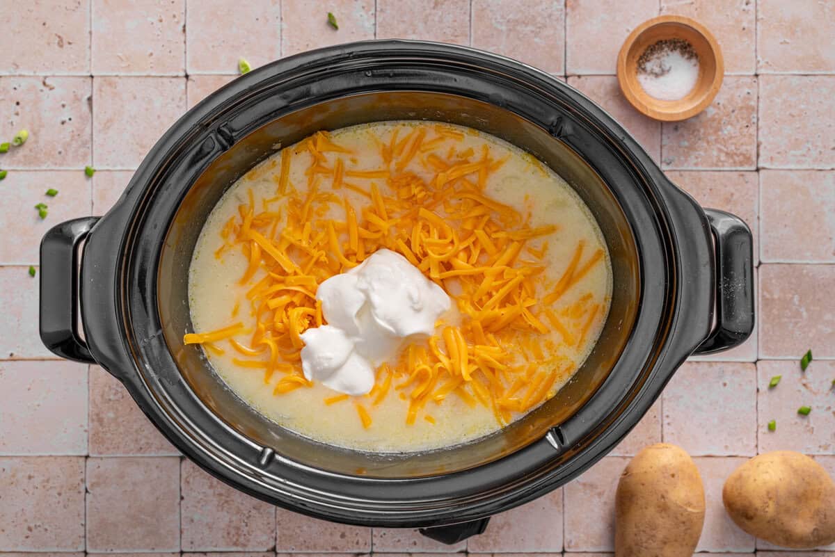 this shows me adding the cheese and greek yogurt into the slow cooker