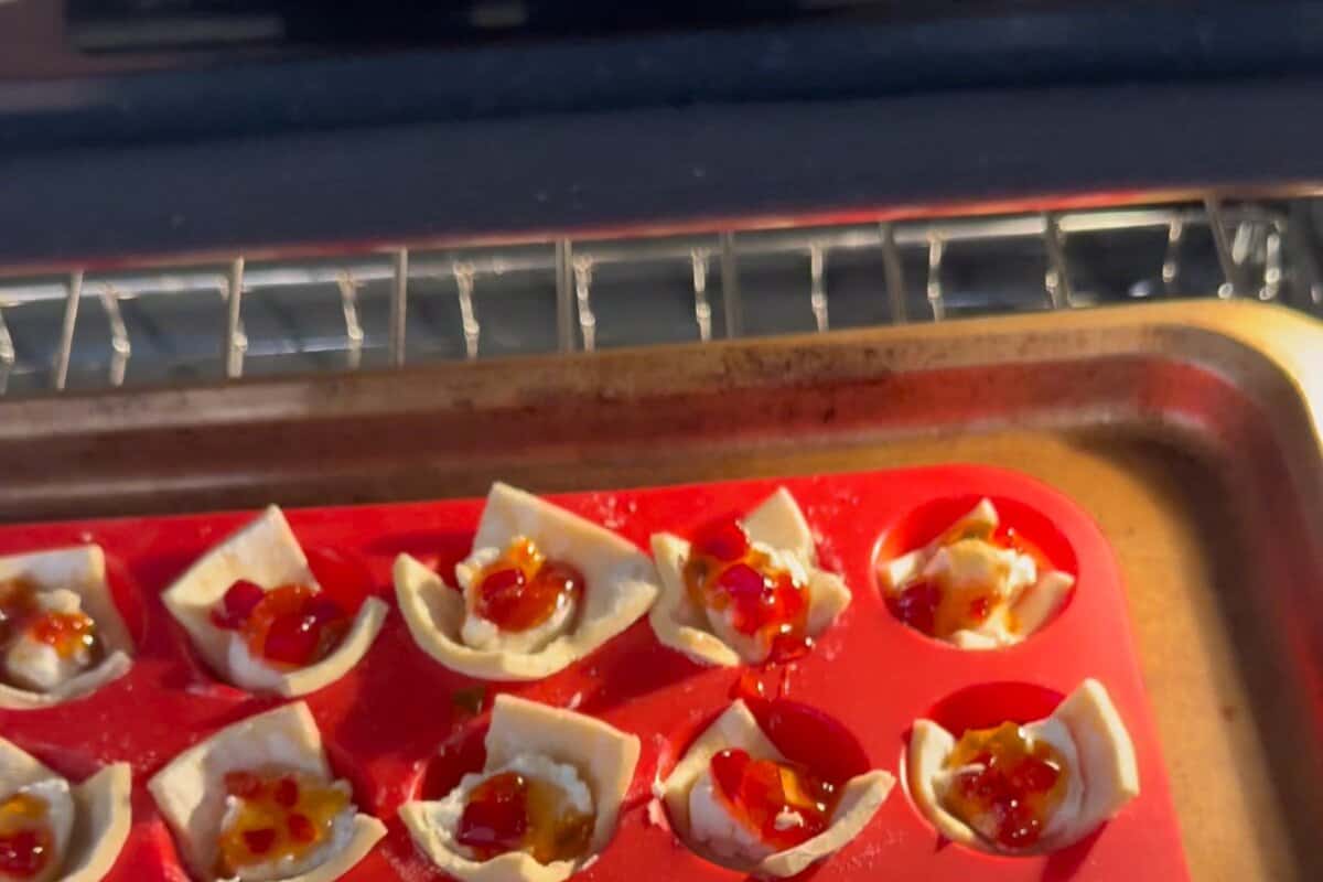this shows me putting the bites into the oven 