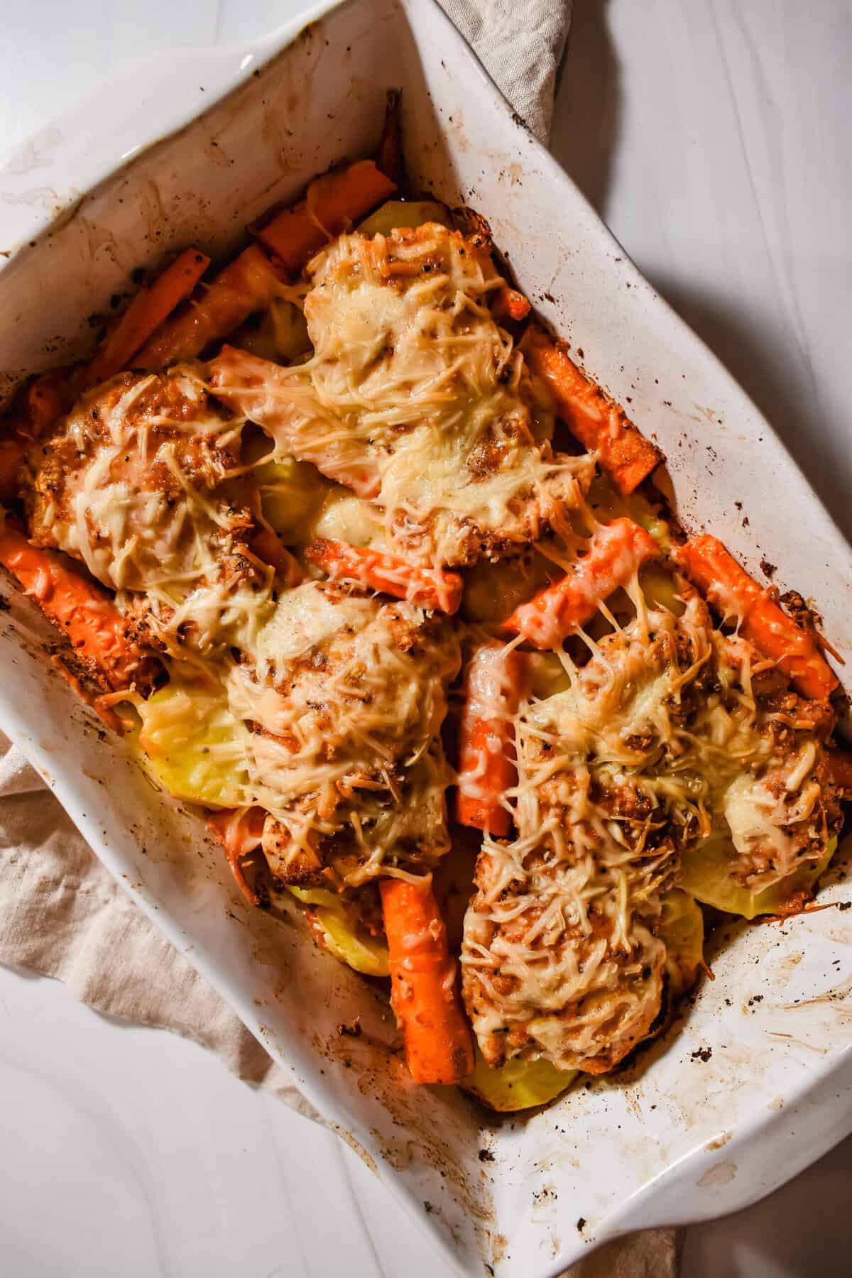 this is another top view of my garlic parmesan chicken and potatoes. 