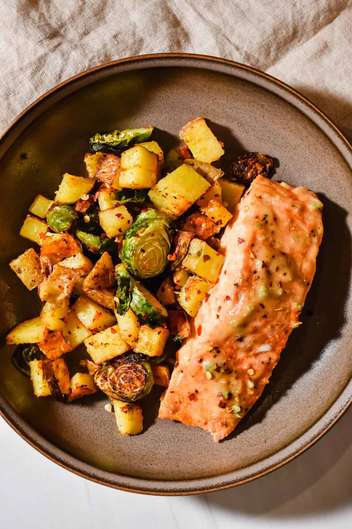 this is another close up of my maple dijon salmon with roasted veggies. 