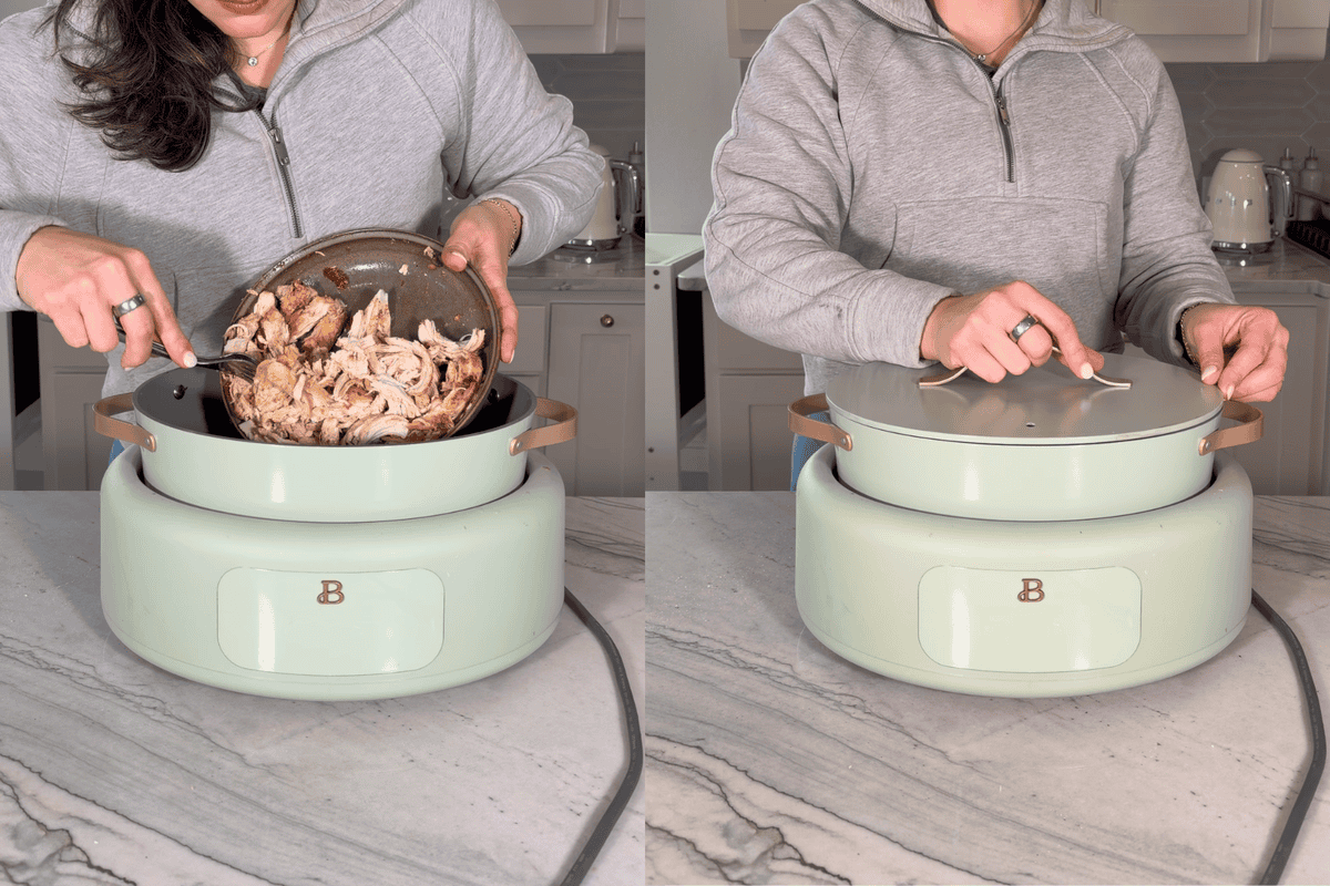 Shredded my chicken and put it back in the slow cooker and let it cook for 4 hours.