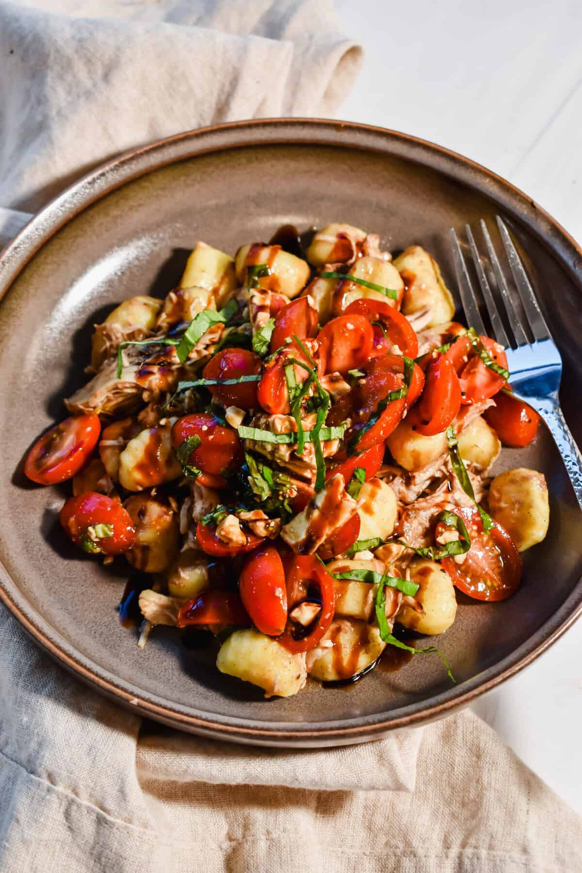 Close up of a plated the slow cooker balsamic chicken.