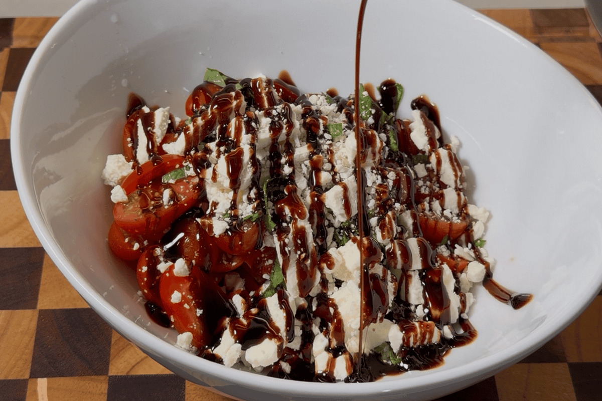 Putting together the salad for the slow cooker balsamic chicken.