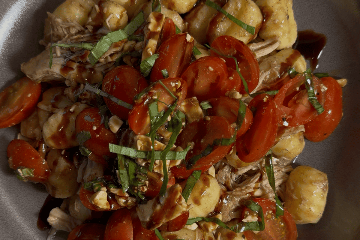 Plated the slow cooker balsamic chicken.