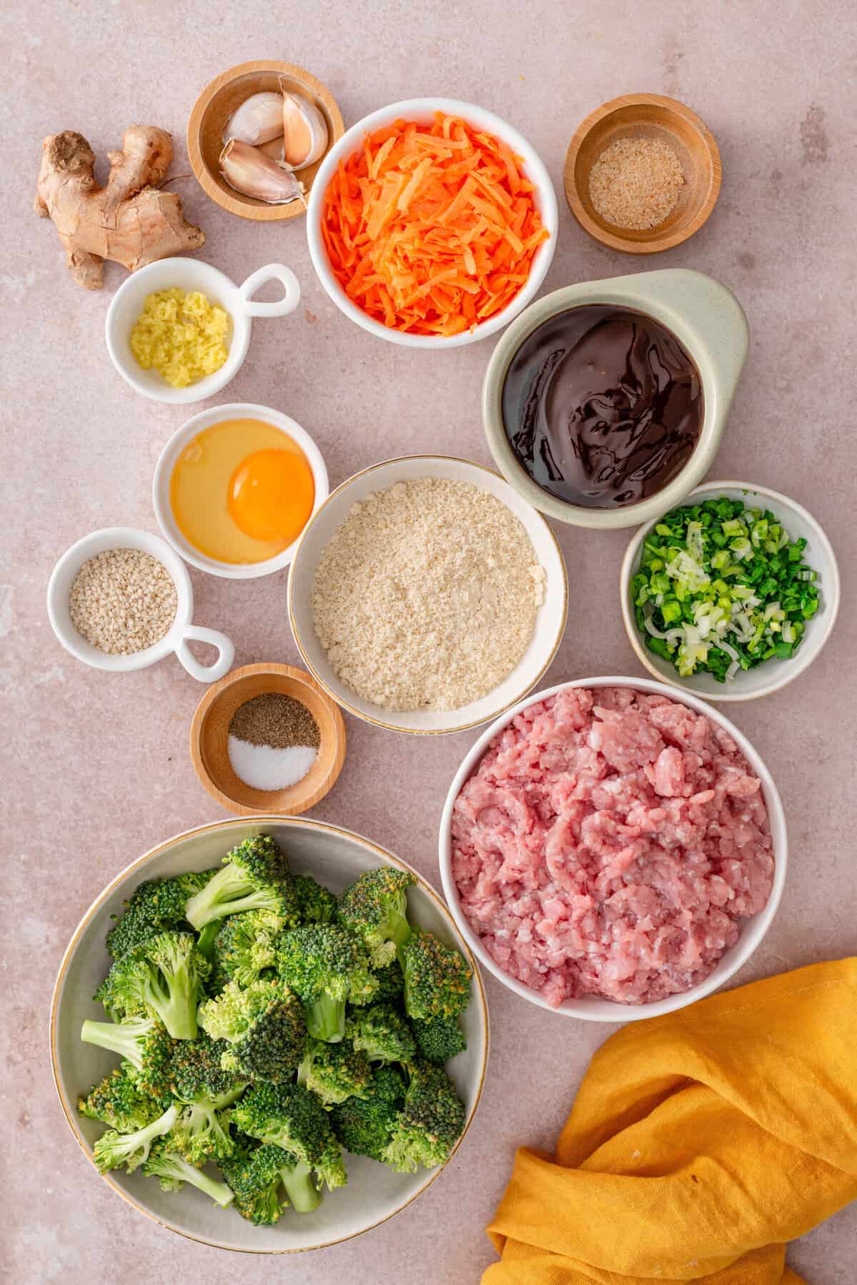 this is a top view of all the ingredients that I used to make these tender gluten-free meatballs 