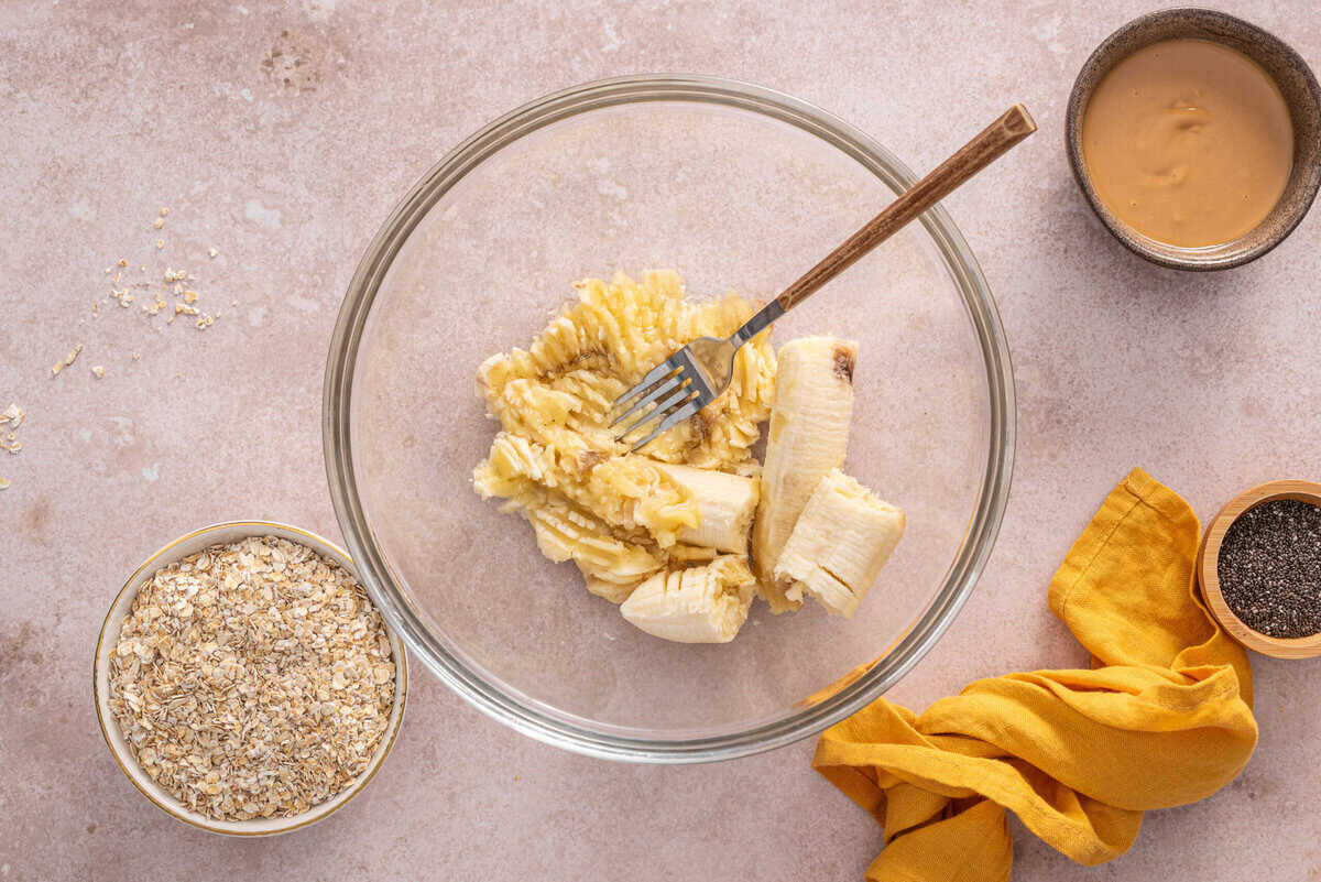 Smashed bananas for carrot breakfast cookies.