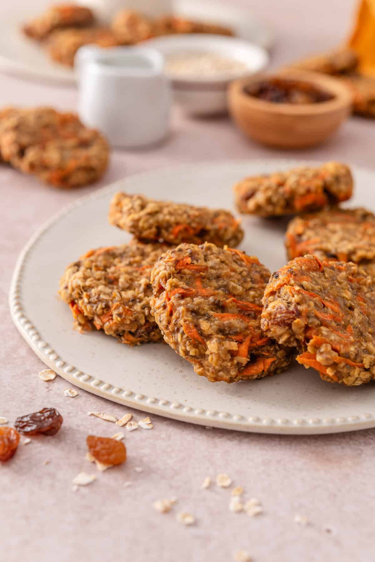 Close up picture of carrot breakfast cookies plated.