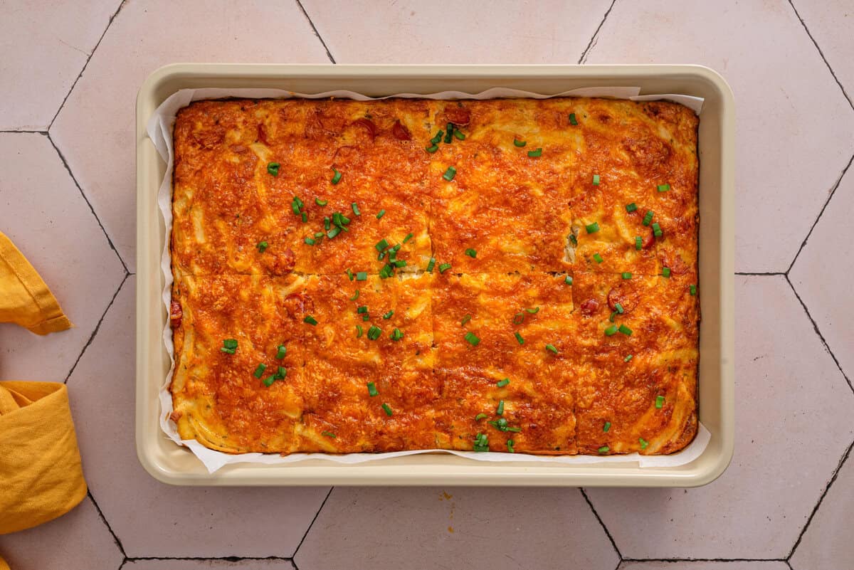 shows the finished casserole 