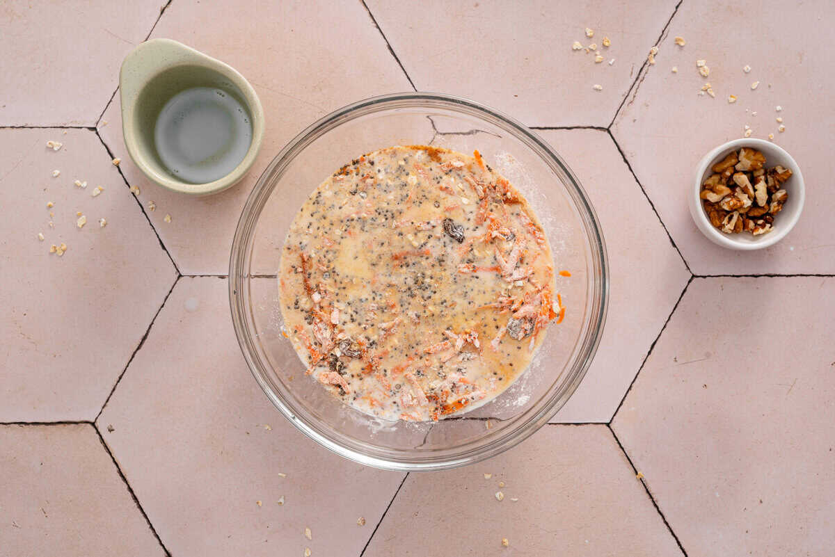 this shows me adding the wet ingredients in the bowl 