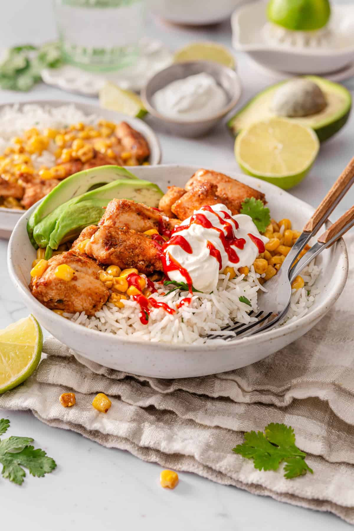 this is a side view close up of my chicken with cilantro lime rice 