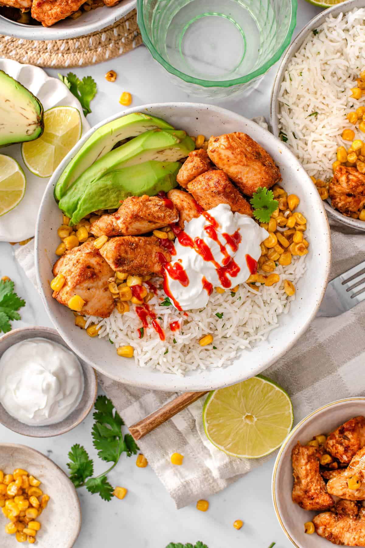 this is a top view of my dish with hot sauce on drizzled on top. 