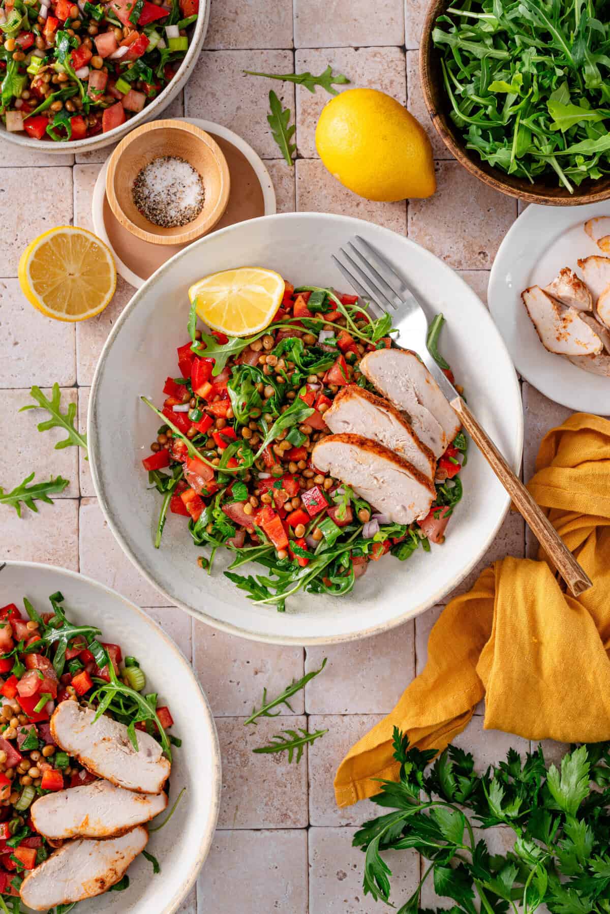this is a top view of my Lentil Tabouli Salad (Meal Prep Friendly) in a serving bowl 