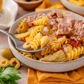 Side shot of my tuscan pasta salad.
