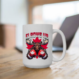 Canadian Elbows Up Mug, Anti Tariffs Graphic