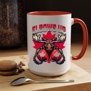 Canadian Elbows Up Mug, Anti Tariffs Graphic