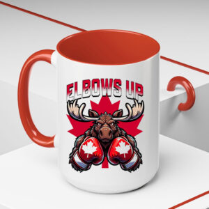 Canadian Elbows Up Mug, Anti Tariffs Graphic