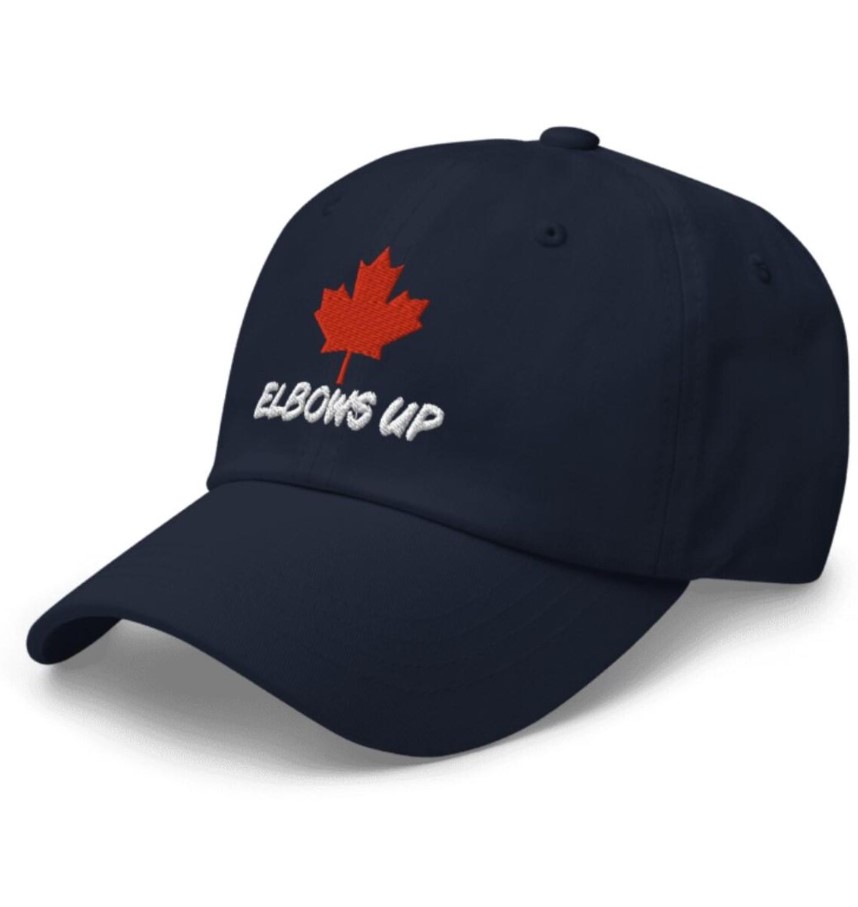 ELBOWS UP CANADA Hat – Hockey Quote Patriotic Trucker Cap