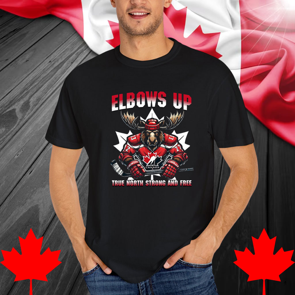 Elbows Up Canada Shirt, Maple Leaf Mountains Moose shirt