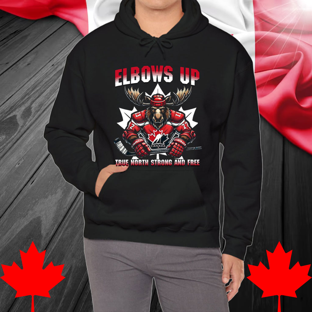 Elbows Up Canada Shirt, Maple Leaf Mountains Moose shirt