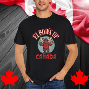Elbows Up - Funny Moose Canada Flag Hockey Shirt