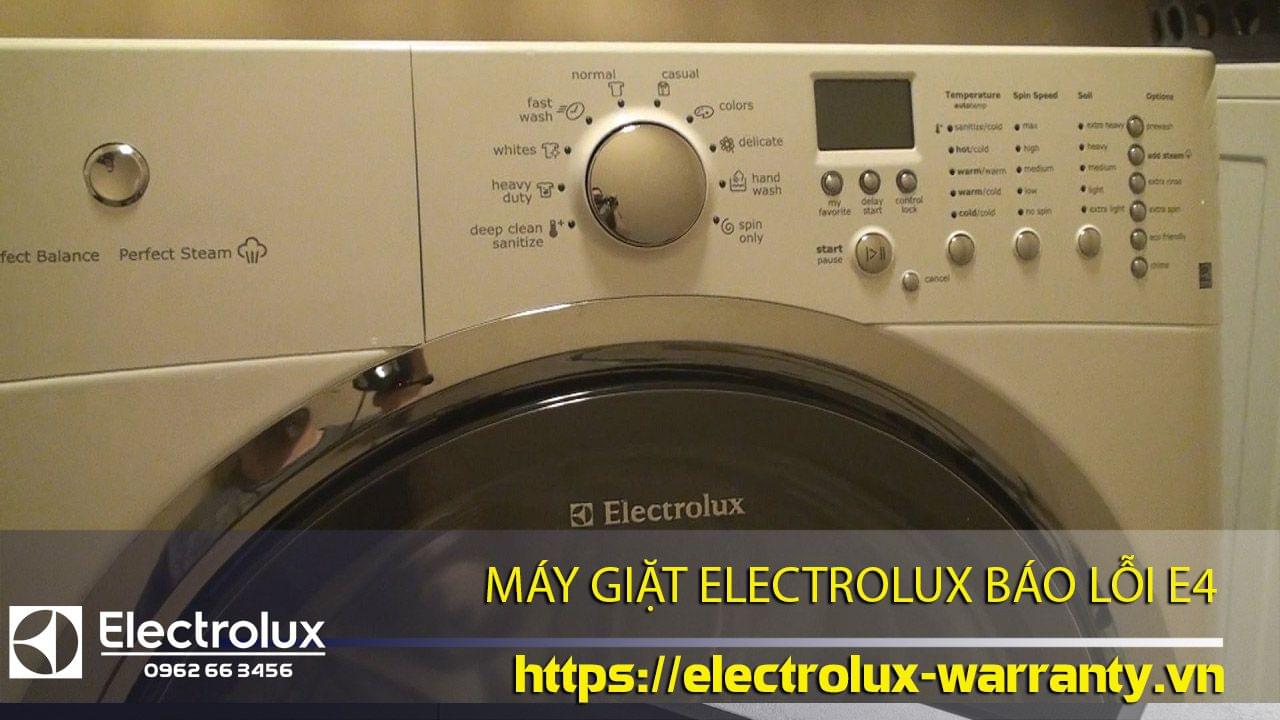 Electrolux washing machine displaying error E4, part of warranty support services.