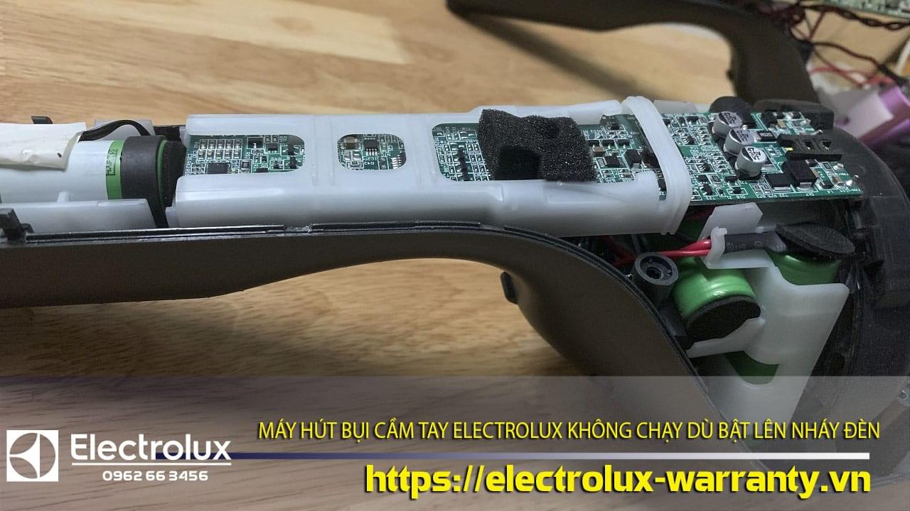 Internal view of an Electrolux vacuum cleaner motor demonstrating the electronic components and wiring.