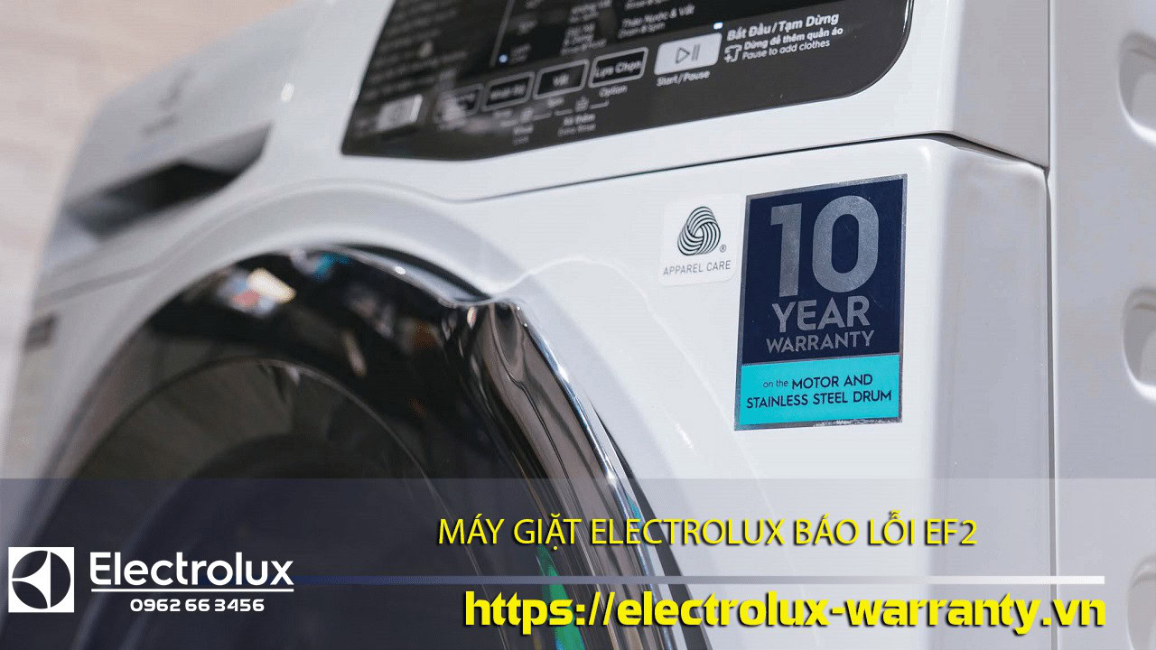 10-year warranty sticker on Electrolux washing machine highlighting durability and quality.