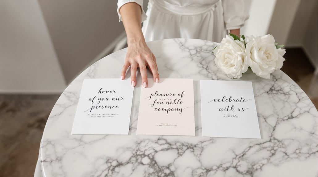 Wedding table with handwritten notes and white roses for elegant celebration.
