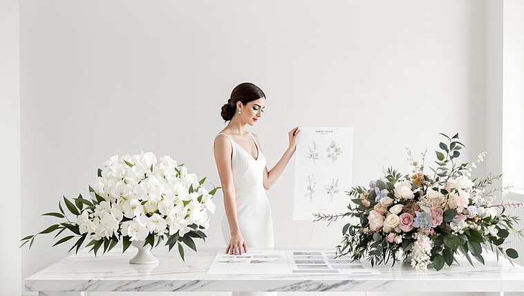 Elegant wedding floral arrangement with white and blush flowers for bridal decor.