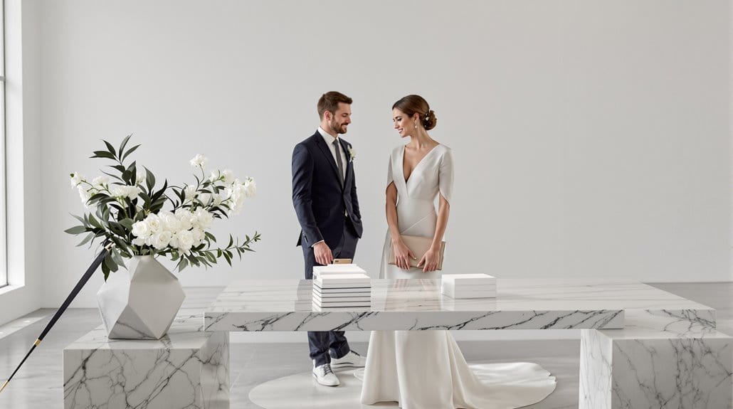 Bride and groom exchanging vows at a modern wedding ceremony.