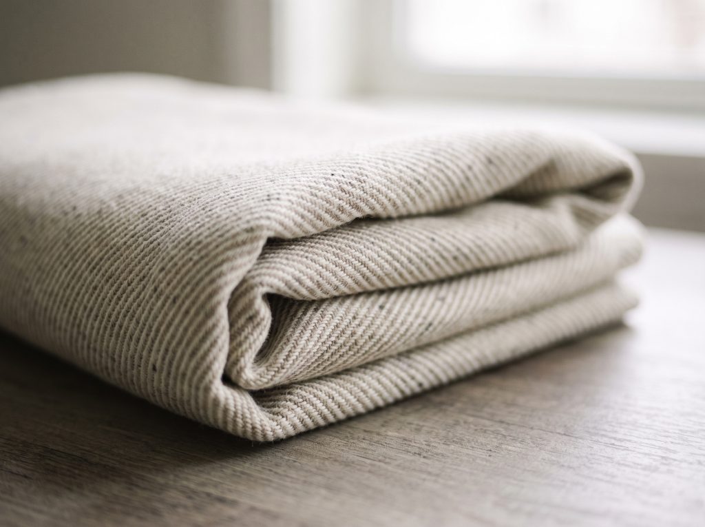 Gefalteter Twill in Sandbeige mit sichtbarer Köperbindung