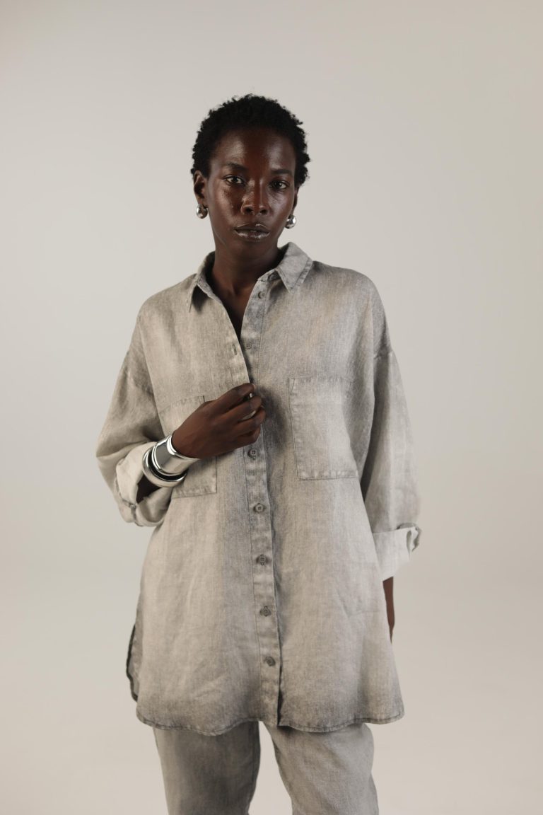 Bluse Kabo aus 100% Leinen mit Jeans Digitaldruck