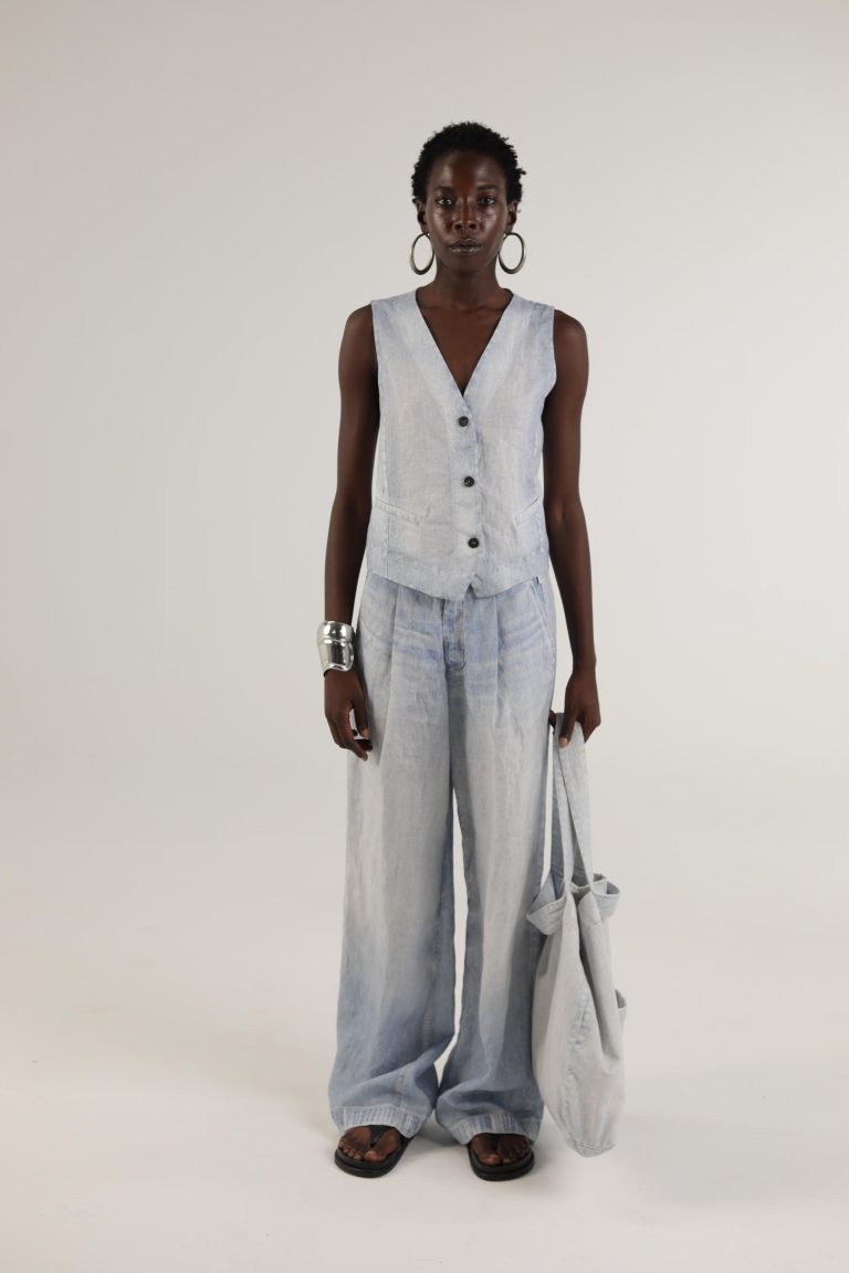 Hose Nacale aus 100% Leinen mit Jeans Digitaldruck