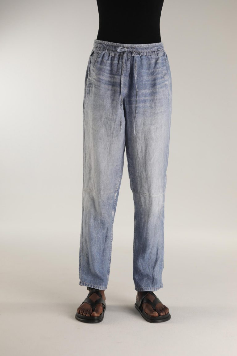Hose Adrienna aus 100% Leinen mit Jeans Digitaldruck