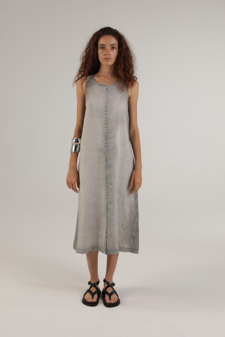 Kleid Owo aus 100% Leinen mit Jeans Digitaldruck