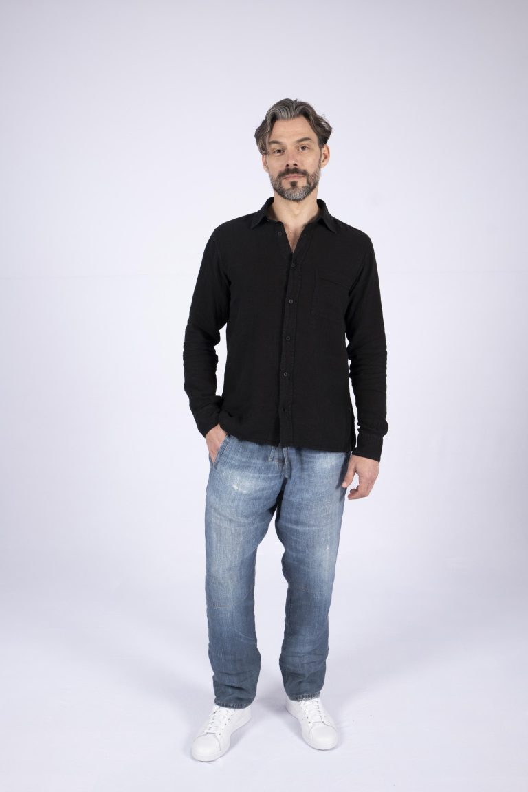 Hose Adrien aus 100% Leinen mit Denim Digitaldruck