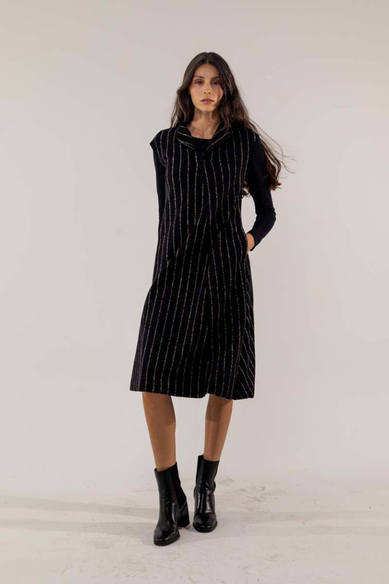 Kleid Toya aus gestreiftem Wollwalk mit Seide (Mulesing free)