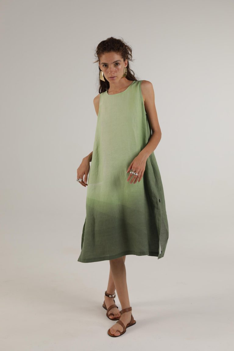 Kleid Som aus 100% Leinen mit Kunst Digitaldruck