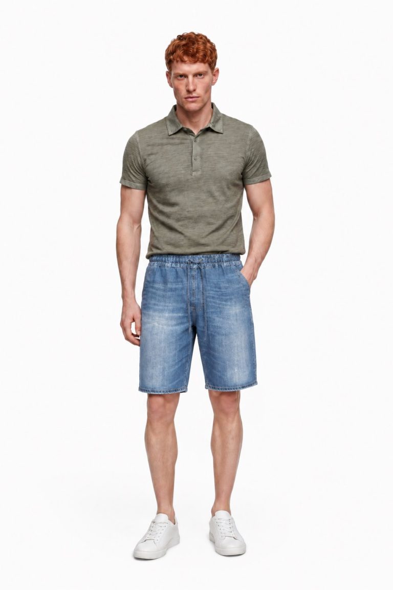 Shorts Adrien aus Leinen mit Jeans Digitaldruck